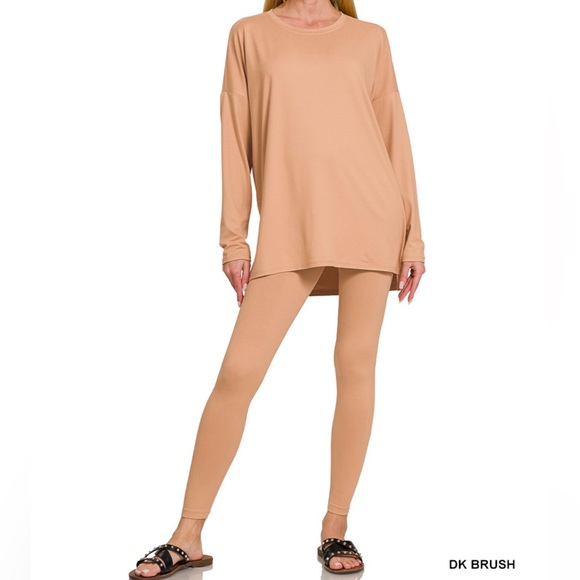 61. NEW ZENANA Brushed Microfiber Long Sleeve Top/Legging Set in Dark Brush - Picture 1 of 5